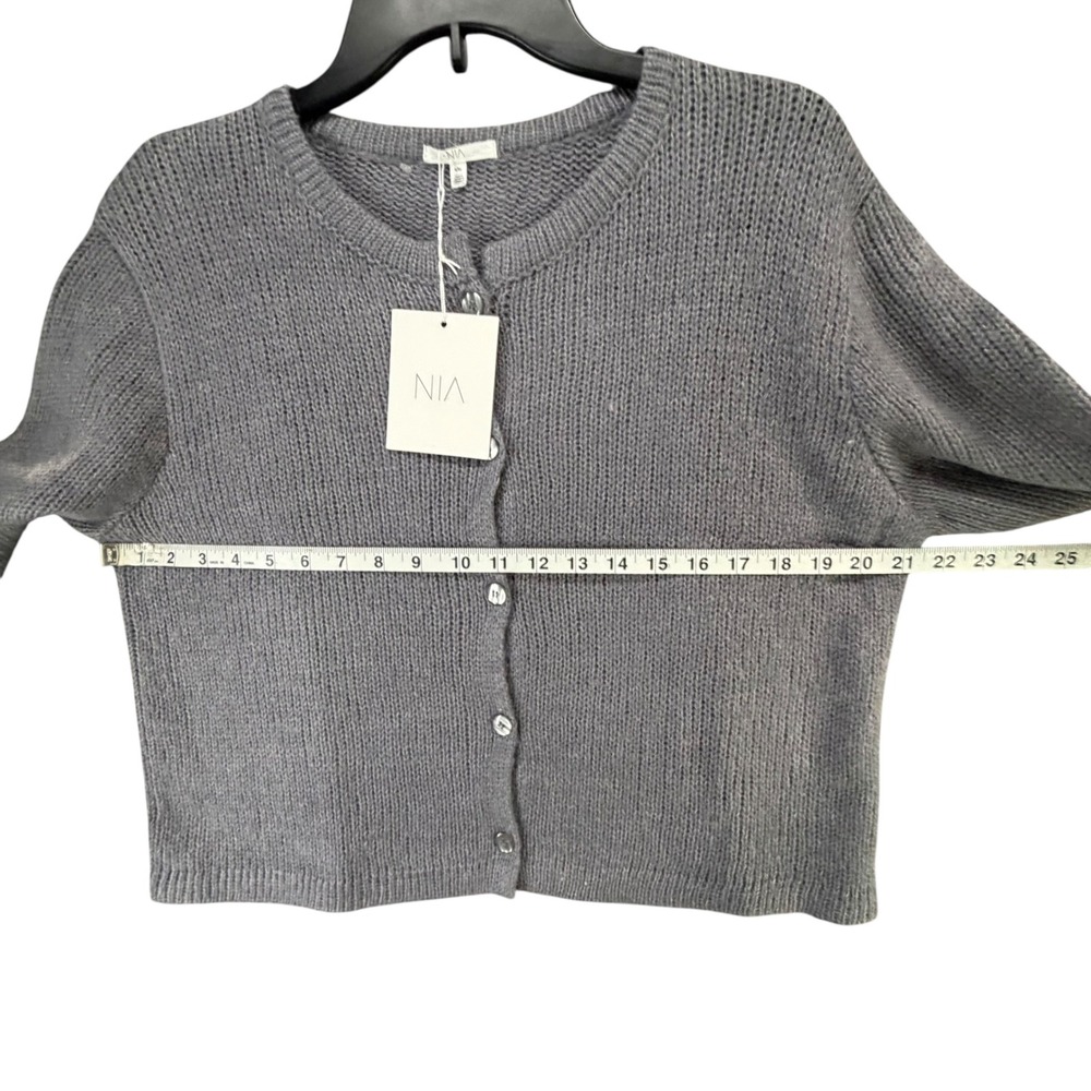 Nia Ariana Cardigan Sweater Womens S/M Gray Cropped Relaxed Fit Boxy Minimalist - Picture 8 of 15